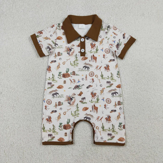 Sibling Baby Boys Horse Rodeos Top Pockets Short Western Clothes Set Rompers