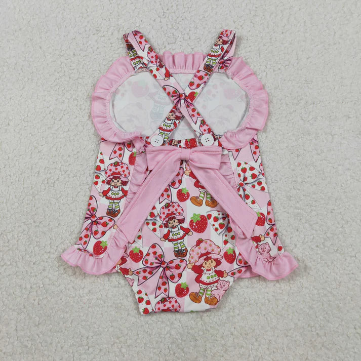 Sibling Clothing Baby Strawberry Girls Bows Tunic Ruffle Short Clothes Set Back Bow Rompers