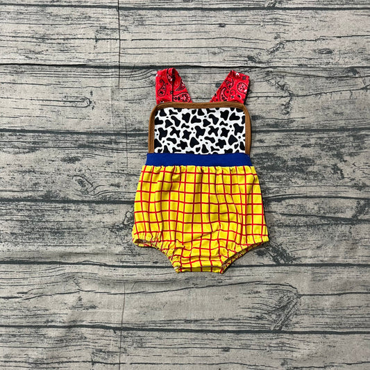 Baby Boys Strap Cow Print Yellow Checked Rompers Preorder SR4114