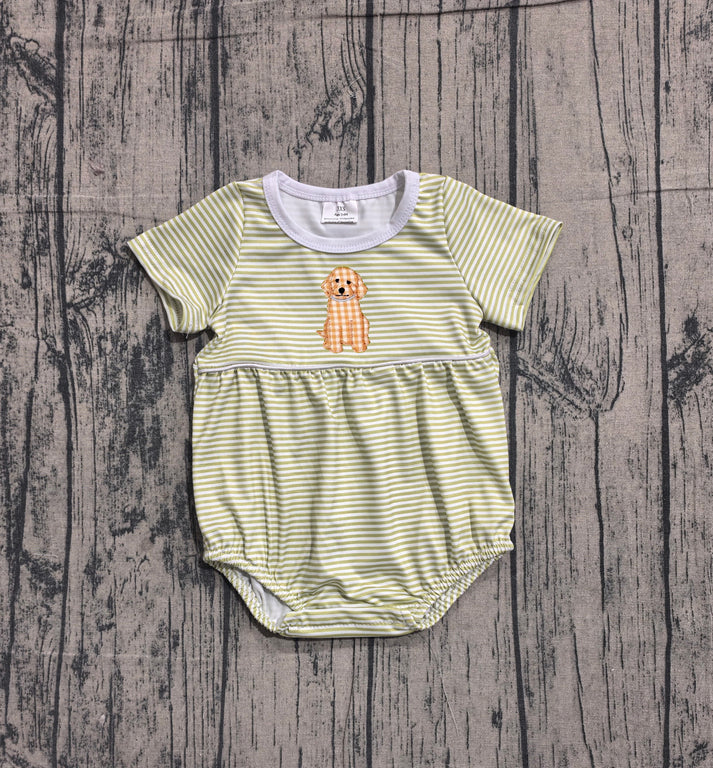 Embroidery Dogs Baby Boys Short Sleeve Stripe Hunting Rompers Preorder SR4140