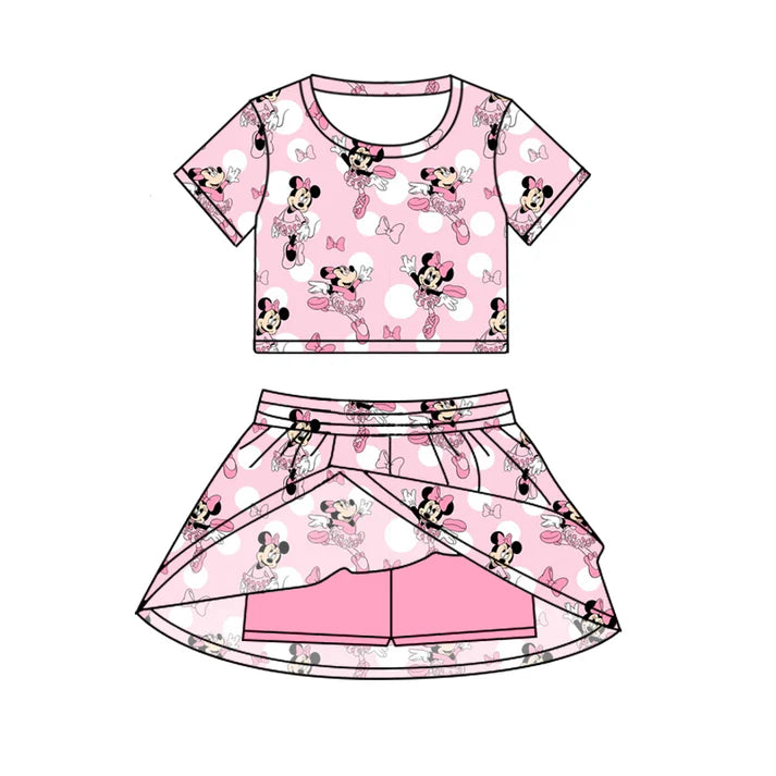 Preorder (moq 5)Baby Girls Pink Mouse Cartoon Top Skirt Skort Sets 6.19