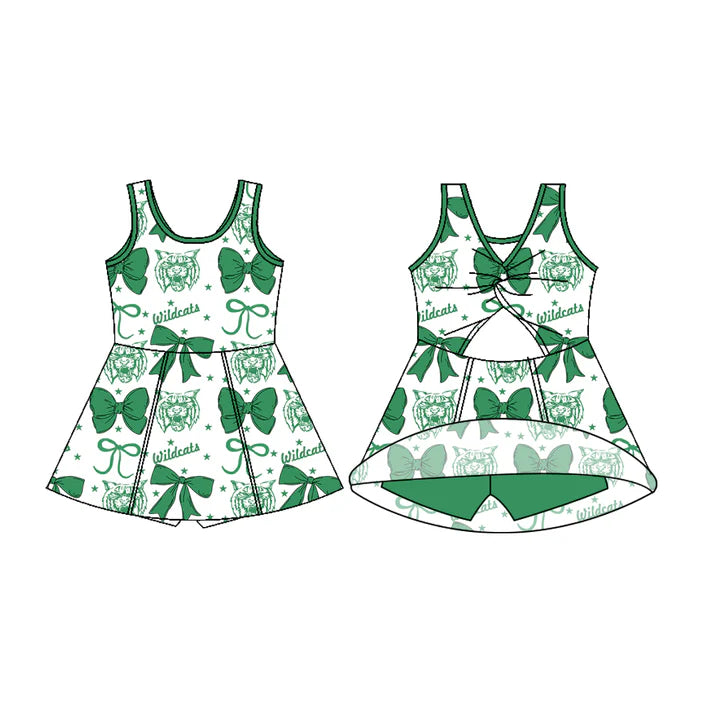Preorder (moq 5)Baby Girls Sleeveless Green Wildcats Football Team Shorts Team Dresses 7.12
