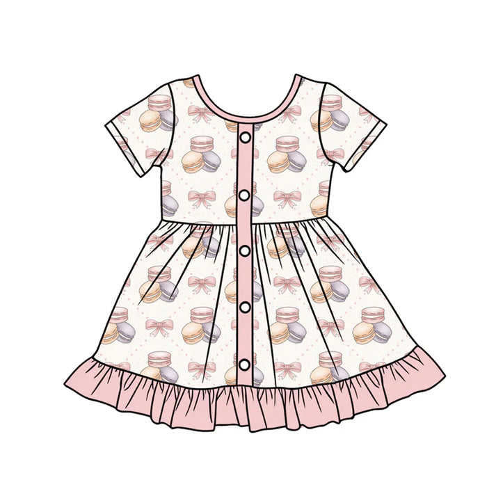 Preorder (moq 5)Baby Girls Bows Cakes Checked Button Ruffle Knee Length Dresses 12.24