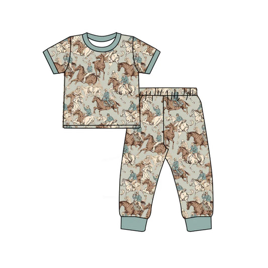 Preorder (moq 5)Baby Boys Horse Rodeos Top Pants Western Pajamas Sets 12.31