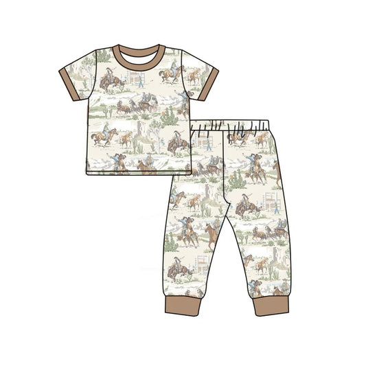 Preorder (moq 5)Baby Boys Horse Rodeos Top Pants Western Pajamas Sets 12.31