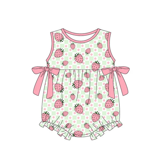 Preorder (moq 5)Baby Girls Flowers Strawberry Checked Ruffle Rompers 12.29