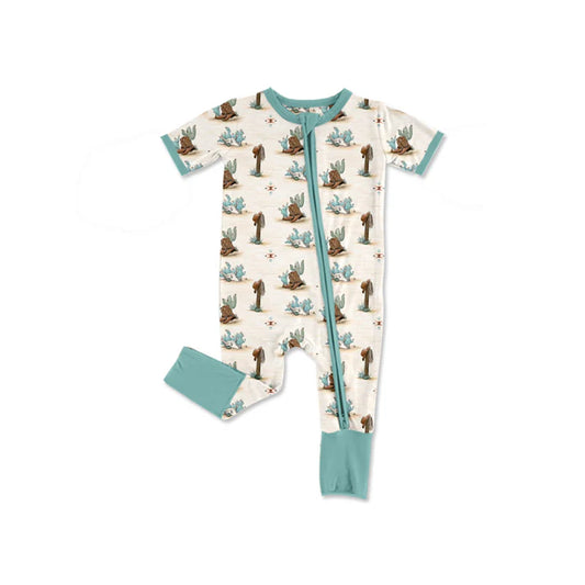 preorder(moq 5) Baby Boys Short Sleeve Cactus Boots Western Two Way Zip Convertible Rompers 12.31