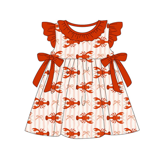 Preorder (moq 5)Baby Girls Bows Crayfishes Stripe Collar Knee Length Dresses 12.31