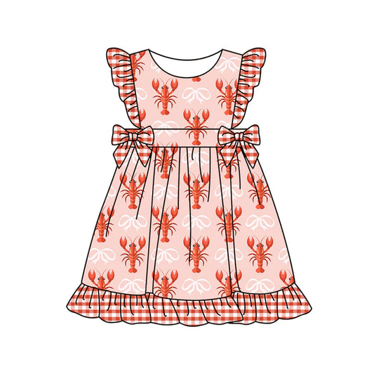 Preorder (moq 5)Baby Girls Pink Bows Crayfishes Ruffle Knee Length Dresses 12.31