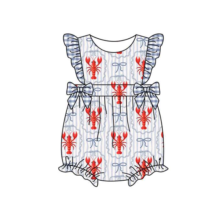 preorder(moq 5) Baby Girls Blue Flutter Sleeve Bows Crayfishes Ruffle Rompers 12.31