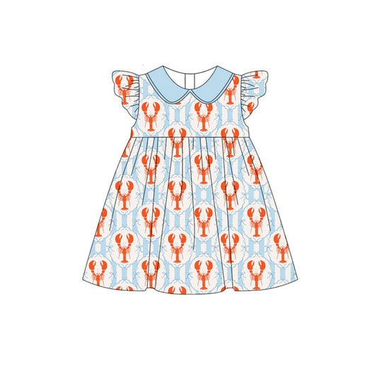Preorder (moq 5)Baby Girls Bows Crayfishes Checked Collar Knee Length Dresses 12.31