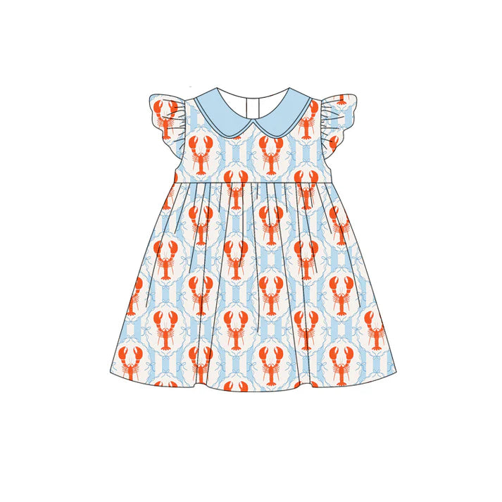 Preorder (moq 5)Baby Girls Bows Crayfishes Checked Collar Knee Length Dresses 12.31