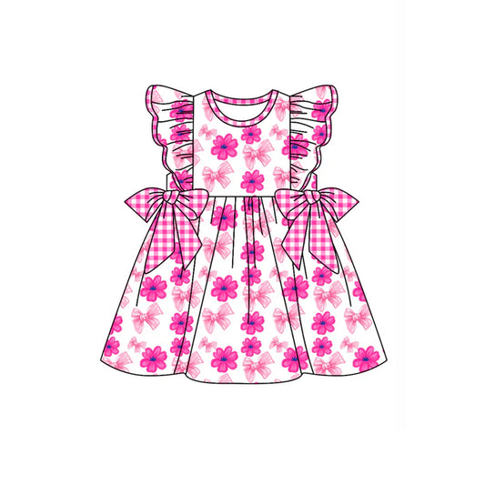 Preorder (moq 5)Baby Girls Flutter Sleeve Flowers Bows Knee Length Dresses 12.30