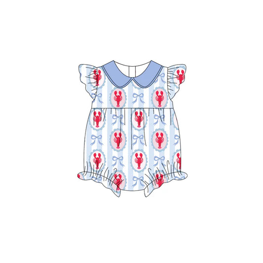 preorder(moq 5) Baby Girls Flutter Sleeve Bows Crayfishes Stripe Collar Ruffle Rompers 12.31