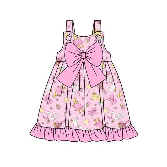 Preorder (moq 5)Baby Girls Pink Strap Flowers Gooses Ruffle Knee Length Dresses 12.29