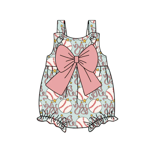 Preorder (moq 5)Baby Girls Strap Bows Baseballs Team Ruffle Rompers 12.29