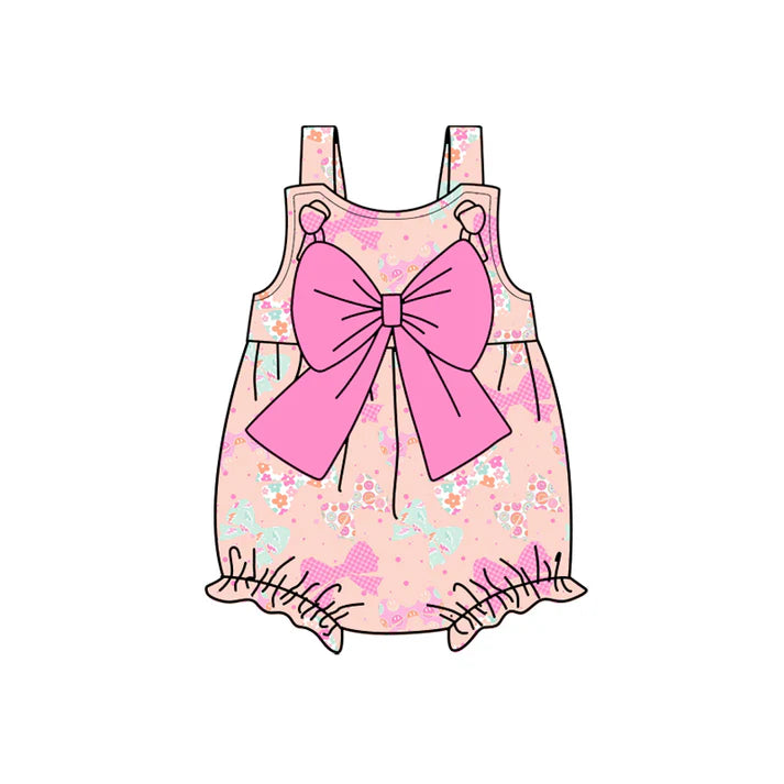 Preorder (moq 5)Baby Girls Pink Strap Flowers Bows Ruffle Rompers 12.29