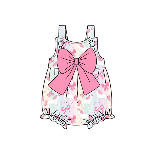 Preorder (moq 5)Baby Girls Strap Bows Hearts Horses Ruffle Rompers 12.29