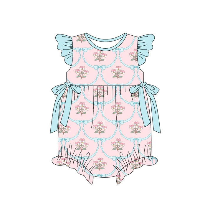 preorder(moq 5) Baby Girls Flutter Sleeve Flowers Bows Ruffle Rompers 12.30