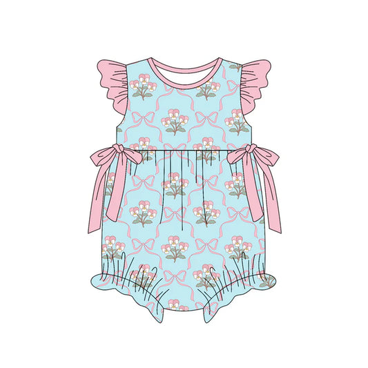 preorder(moq 5) Baby Girls Flutter Sleeve Flowers Bows Ruffle Rompers 12.30