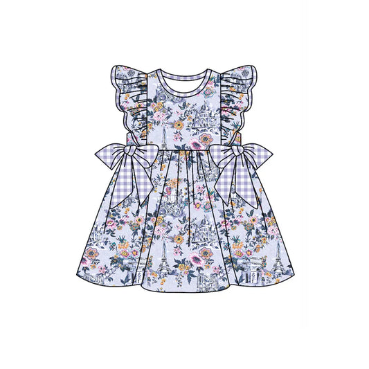 Preorder (moq 5)Baby Girls Flutter Sleeve Flowers Bows Knee Length Dresses 12.30