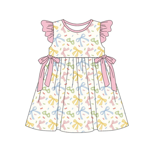 Preorder (moq 5)Baby Girls Flutter Sleeve Colorful Bows Knee Length Dresses 12.30