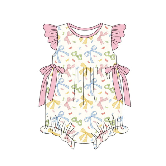 preorder(moq 5) Baby Girls Flutter Sleeve Colorful Bows Ruffle Rompers 12.30