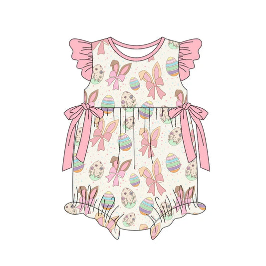 preorder(moq 5) Baby Girls Flutter Sleeve Rabbit Bows Eggs Easter Ruffle Rompers 12.30