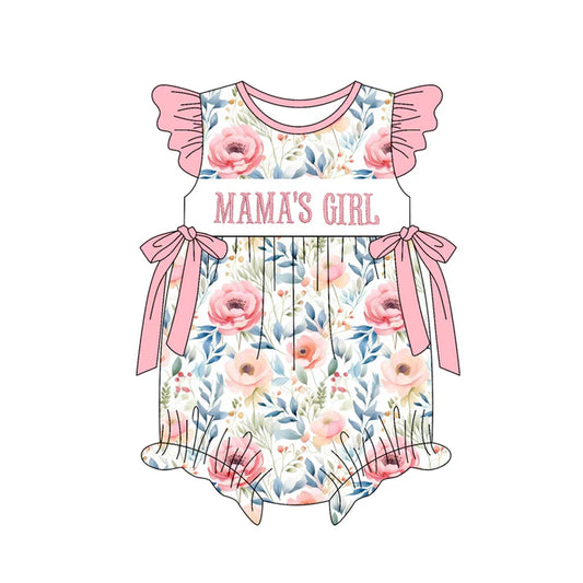 preorder(moq 5) Baby Girls Flutter Sleeve Mama's Girl Flowers Ruffle Rompers 12.30