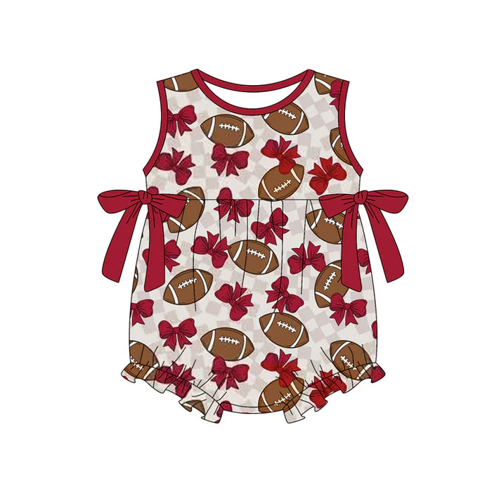 Preorder (moq 5)Baby Girls Sleeveless Bows Footballs Checked Team Ruffle Rompers 12.30