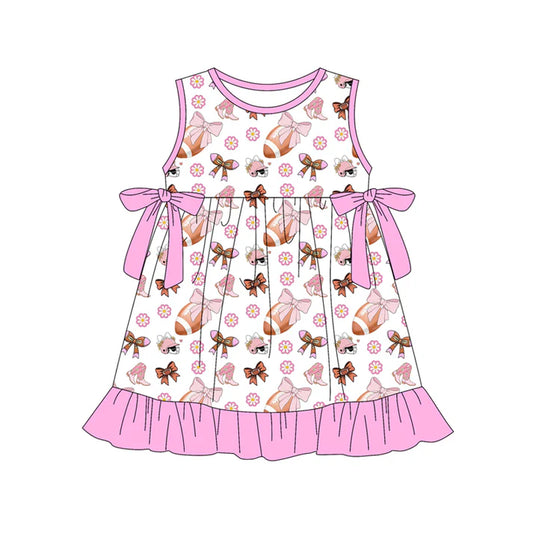 Preorder (moq 5)Baby Girls Flower Footballs Bows Team Ruffle Knee Length Dresses 12.30