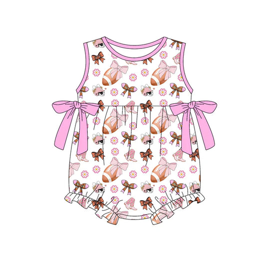 Preorder (moq 5)Baby Girls Sleeveless Flower Footballs Bows Team Ruffle Rompers 12.30