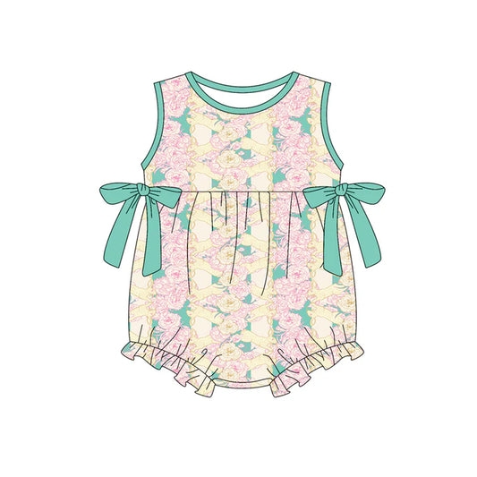Preorder (moq 5)Baby Girls Flowers Rabbits Stripe Easter Ruffle Rompers 12.30