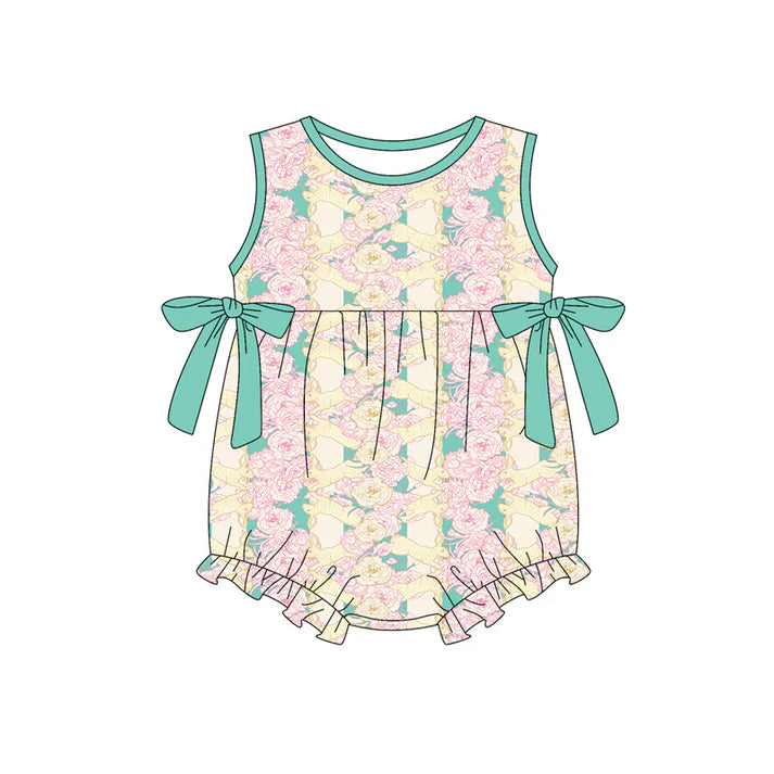 Preorder (moq 5)Baby Girls Flowers Rabbits Stripe Easter Ruffle Rompers 12.30
