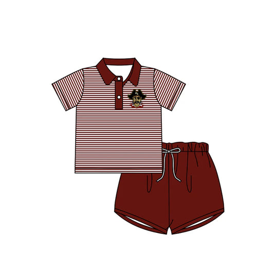 preorder(moq 5) Baby Boys Raiders Wine Team Tee Shirt Shorts Clothes Sets 6.30