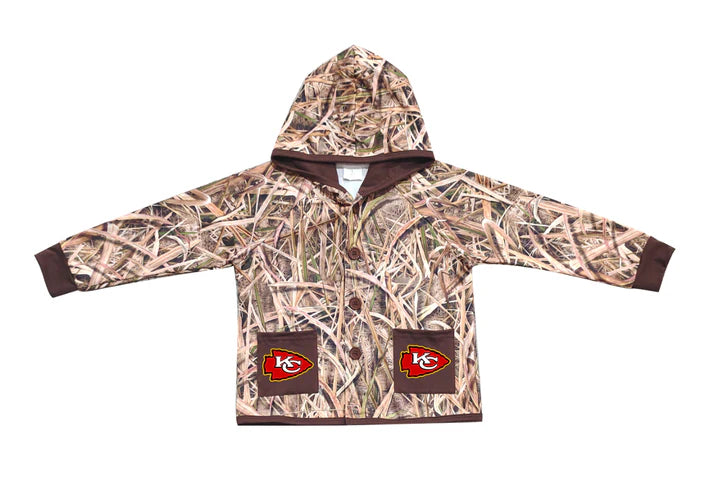Preorder (moq 5)Baby Boys Khaki Leaves Camo KC Pockets Team Button Hoodie Jackets Top 11.22