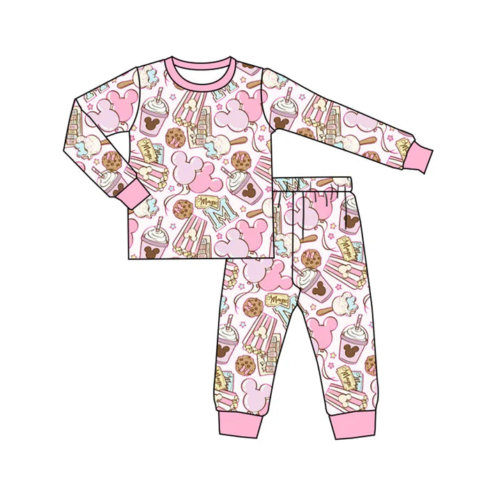 Preorder (moq 5)Baby Girls Pink Long Sleeves Cartoon Mouse Cookie Top Pant Pajamas Sets 5.16