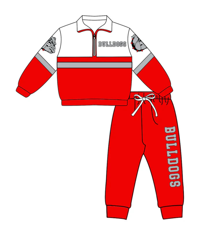 Preorder (moq 5)Baby Boys Bulldogs Zipper Pullover Jogger Pants Team Clothes Set 1.6