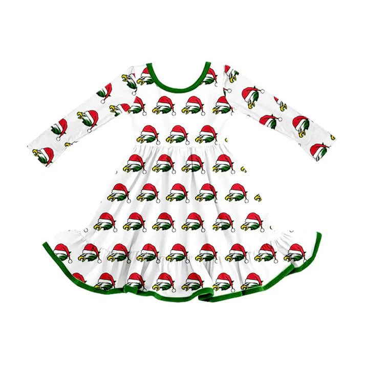 Preorder (moq 5)Baby Girls Eagle Team Christmas Ruffle Knee Length Dresses 8.11