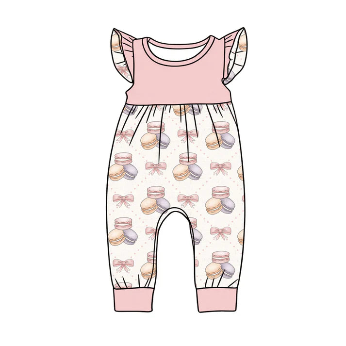 Preorder (moq 5)Baby Girls Flutter Sleeve Bows Cakes Checked Pant Rompers 12.24