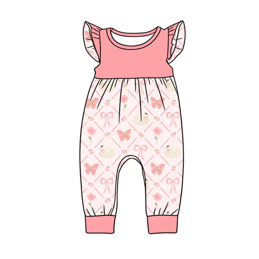 Preorder (moq 5)Baby Girls Flutter Sleeve Bows Butterfly Checked Pant Rompers 12.24