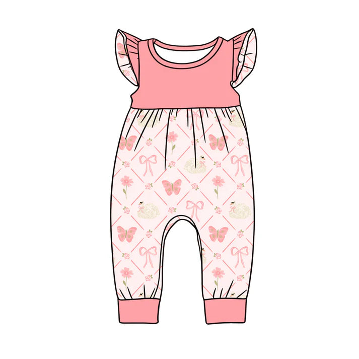 Preorder (moq 5)Baby Girls Flutter Sleeve Bows Butterfly Checked Pant Rompers 12.24