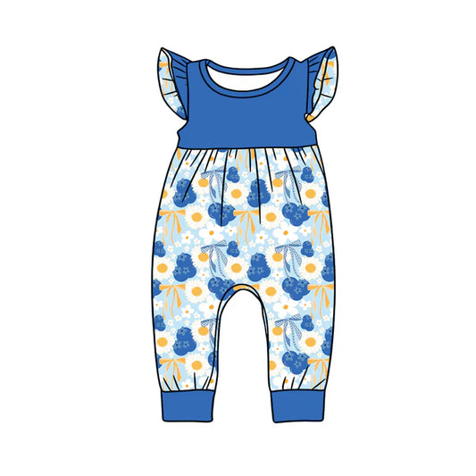 Preorder (moq 5)Baby Girls Blue Flutter Sleeve Daisy Flowers Blueberry Pant Rompers 12.24