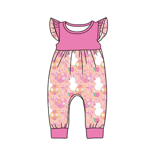 Preorder (moq 5)Baby Girls Flutter Sleeve Flowers Rabbits Easter Pant Rompers 12.24