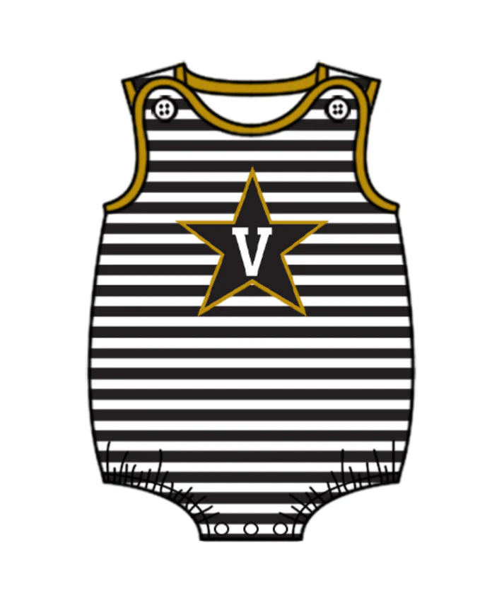 Preorder (moq 5)Baby Boys Black Stripe Stars V Team Rompers 12.24