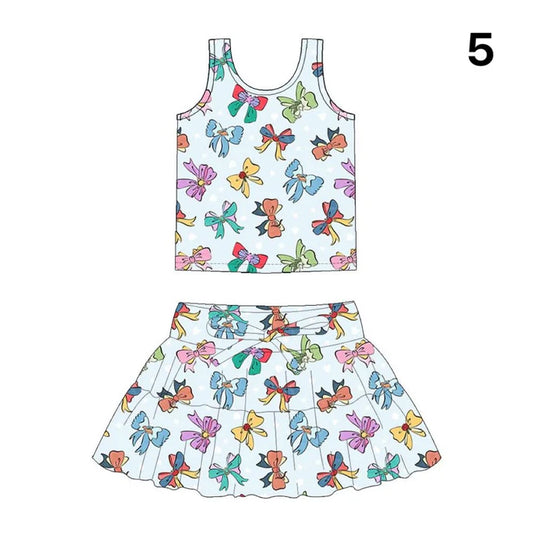 Preorder (moq 5)Baby Girls Colorful Flower Bows Vests Top Skirt Shorts Clothes Sets 1.14