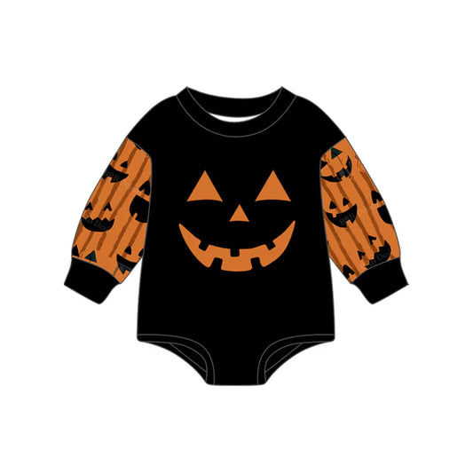 Preorder (moq 5)Baby Boys Black Long Sleeves Ghost Pumpkins Rompers 6.28