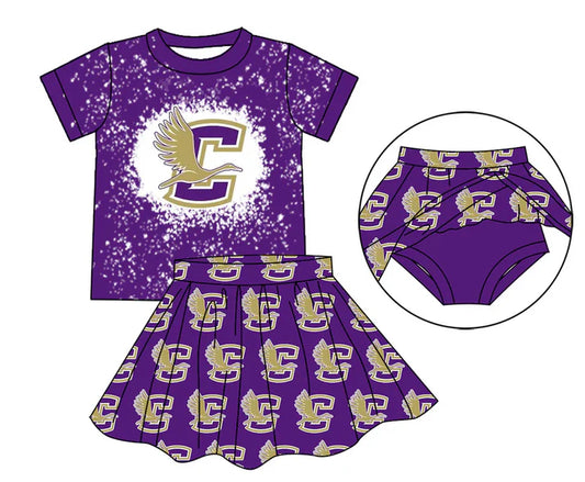 Preorder (moq 5)Baby Girls Purple C Top Bummie Skorts Team Sets 6.30