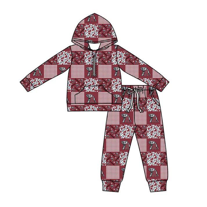 Preorder (moq 5)Baby Boys Camo A Elephants Checked Zipper Pockets Hoodies Pants Team Clothes Sets 11.27