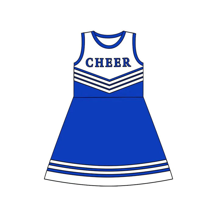 Preorder (moq 5)Baby Girls Blue Cheer Team Knee Length Dresses 8.12